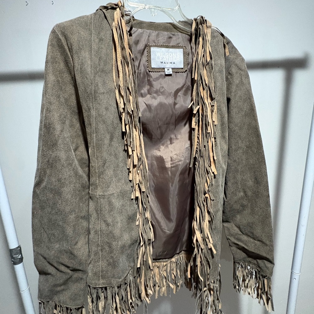 Wilsons Leather Suede Fringe Jacket - Tan